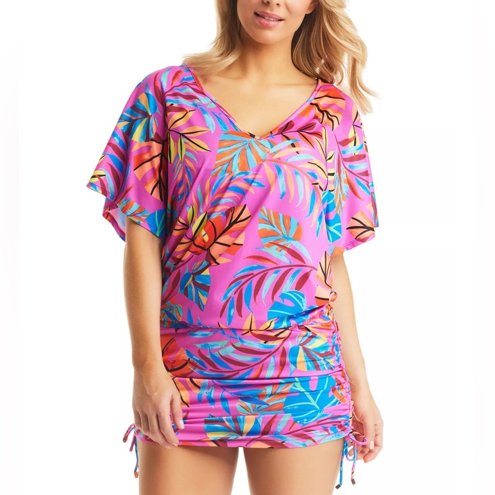 Bar III Pink Tropical Print Swim Coverup